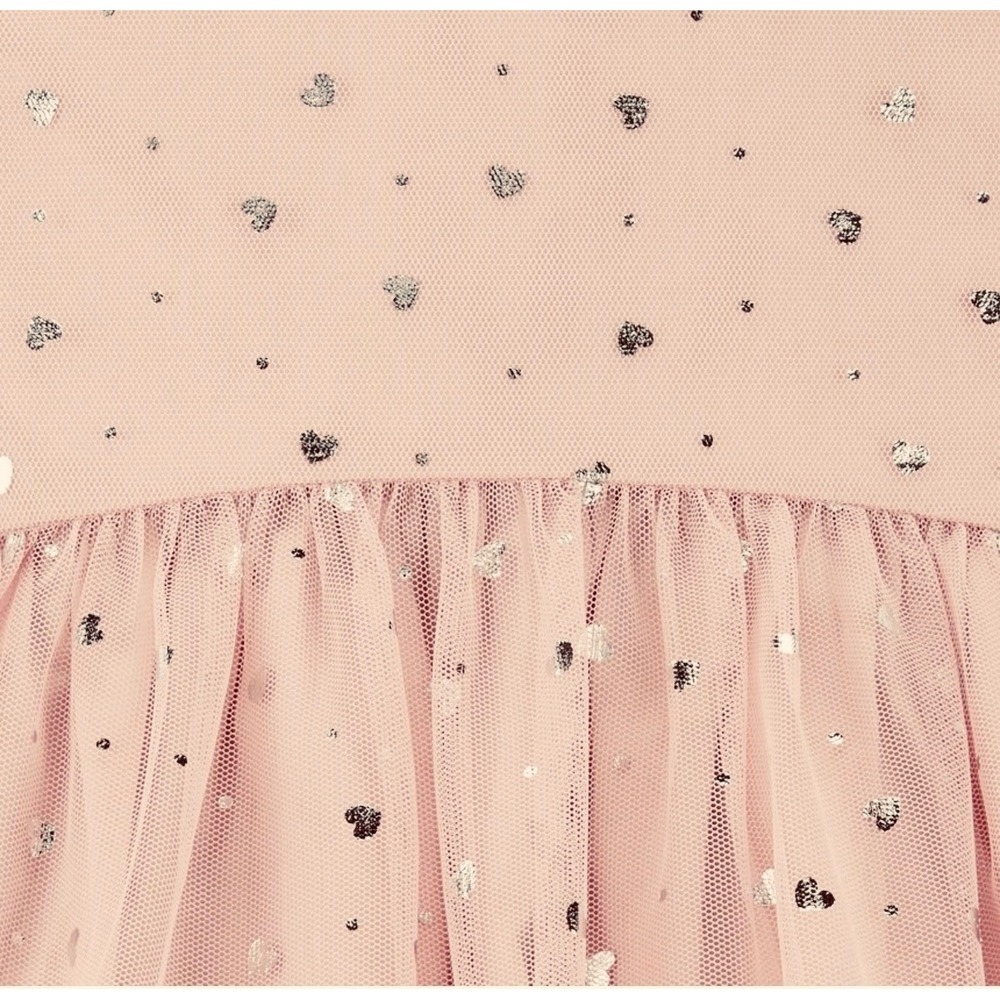 18 mos Pink Tulle Heart Print Baby Dress Diaper Cover Silver Foil Hearts Party - Picture 3 of 8